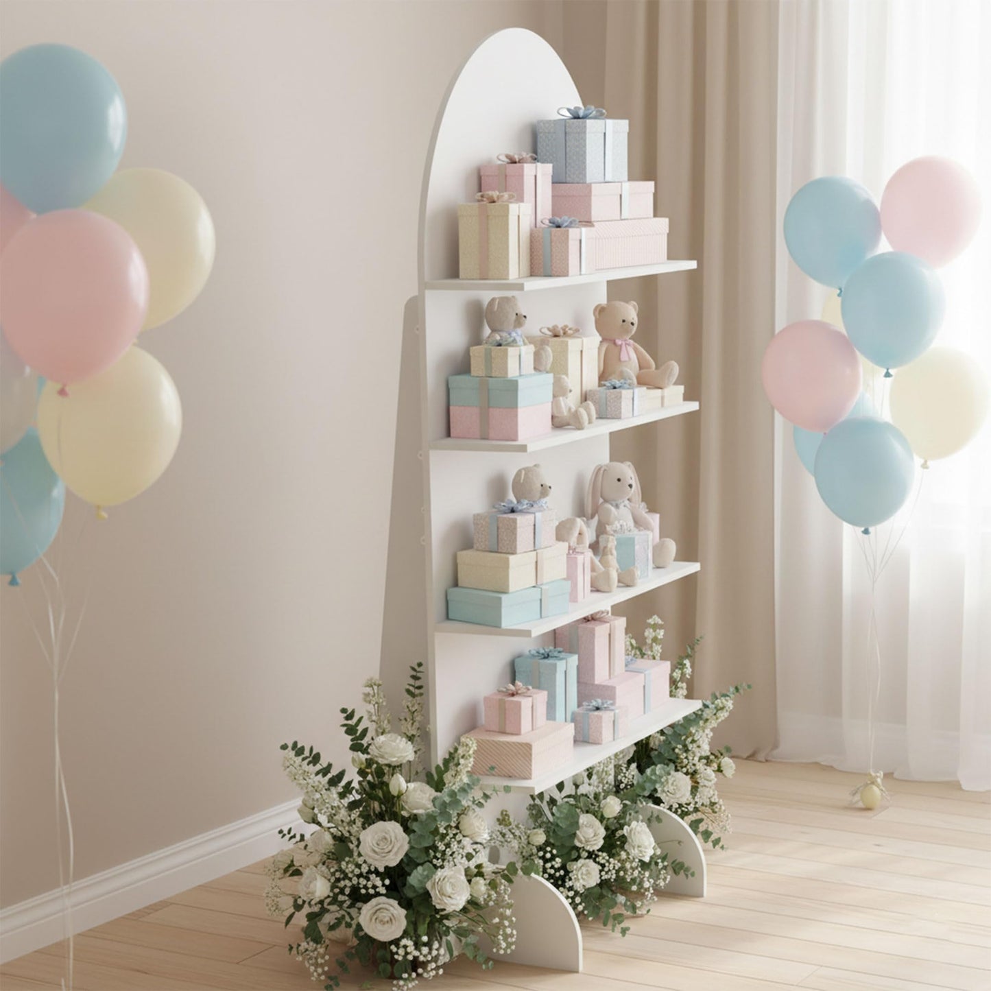 6FT Wooden Wedding Gift Display Arch, Original Design 4-Tier Champagne Wall