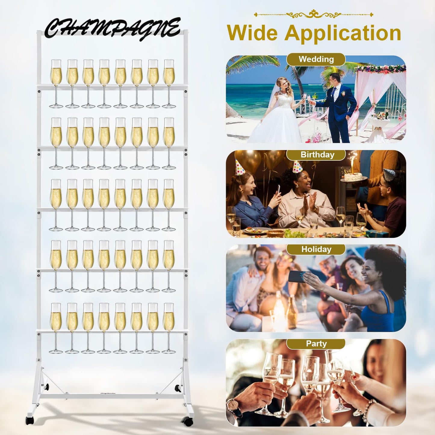 5-Tier Metal Champagne Wall Holder for 40 Glasses