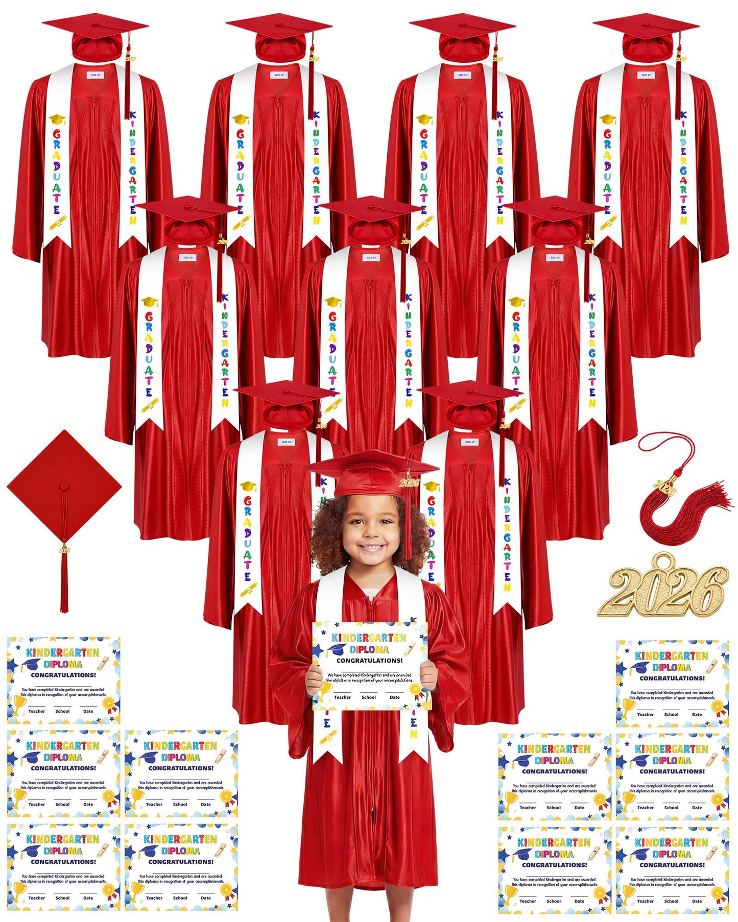 10-Set 2026 Kids Graduation Cap and Gown Set