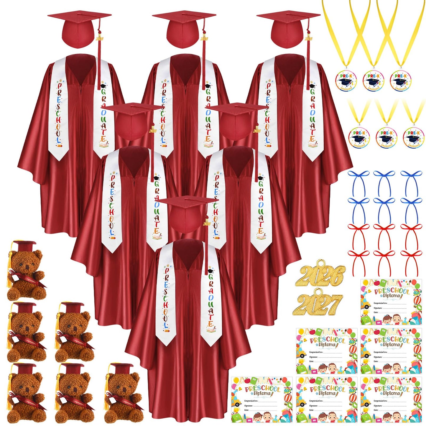 60-Piece Preschool Graduation Cap and Gown Set