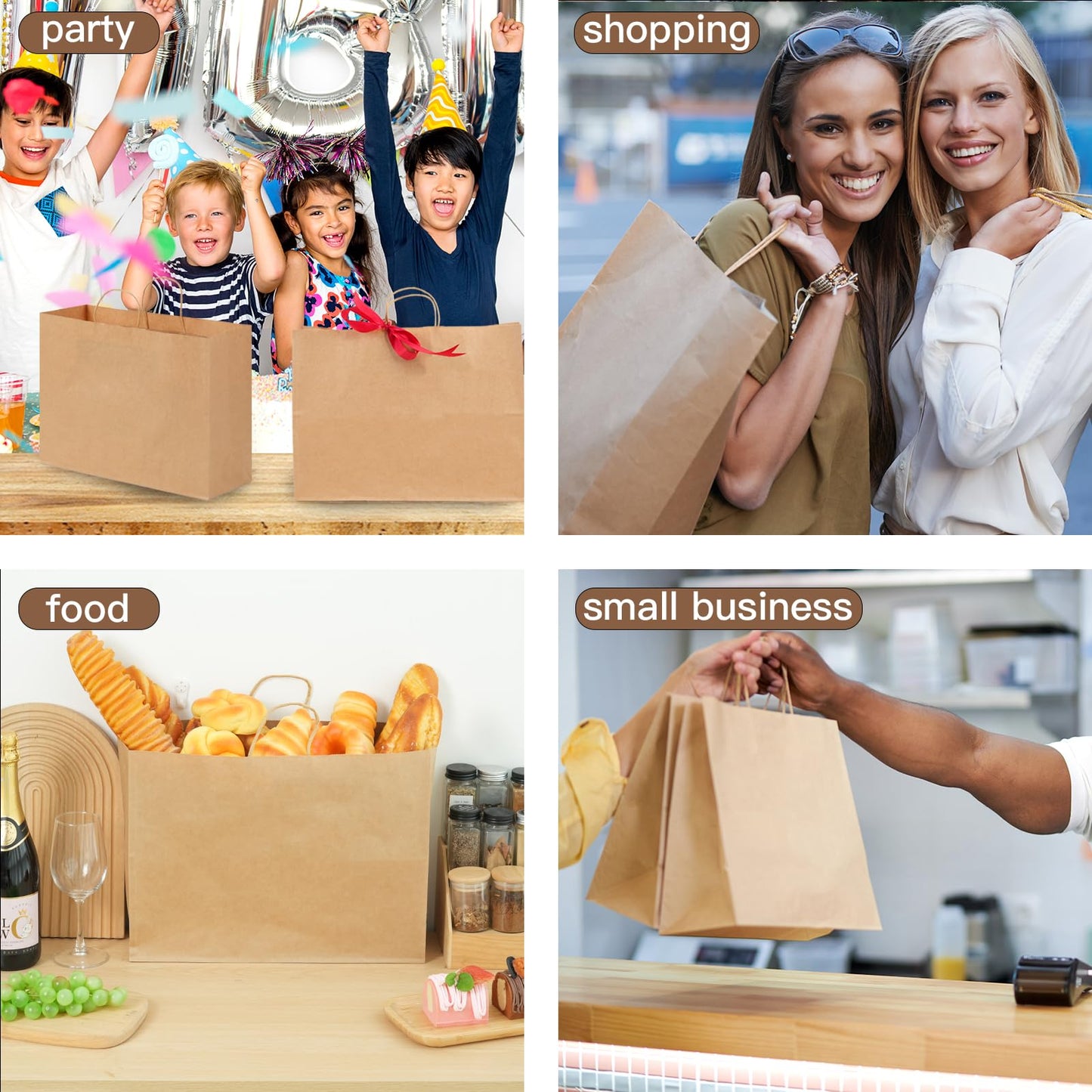 OUTUXED 110pcs 16x6x12in Brown Paper Bags with Handles, Large Gift Bags