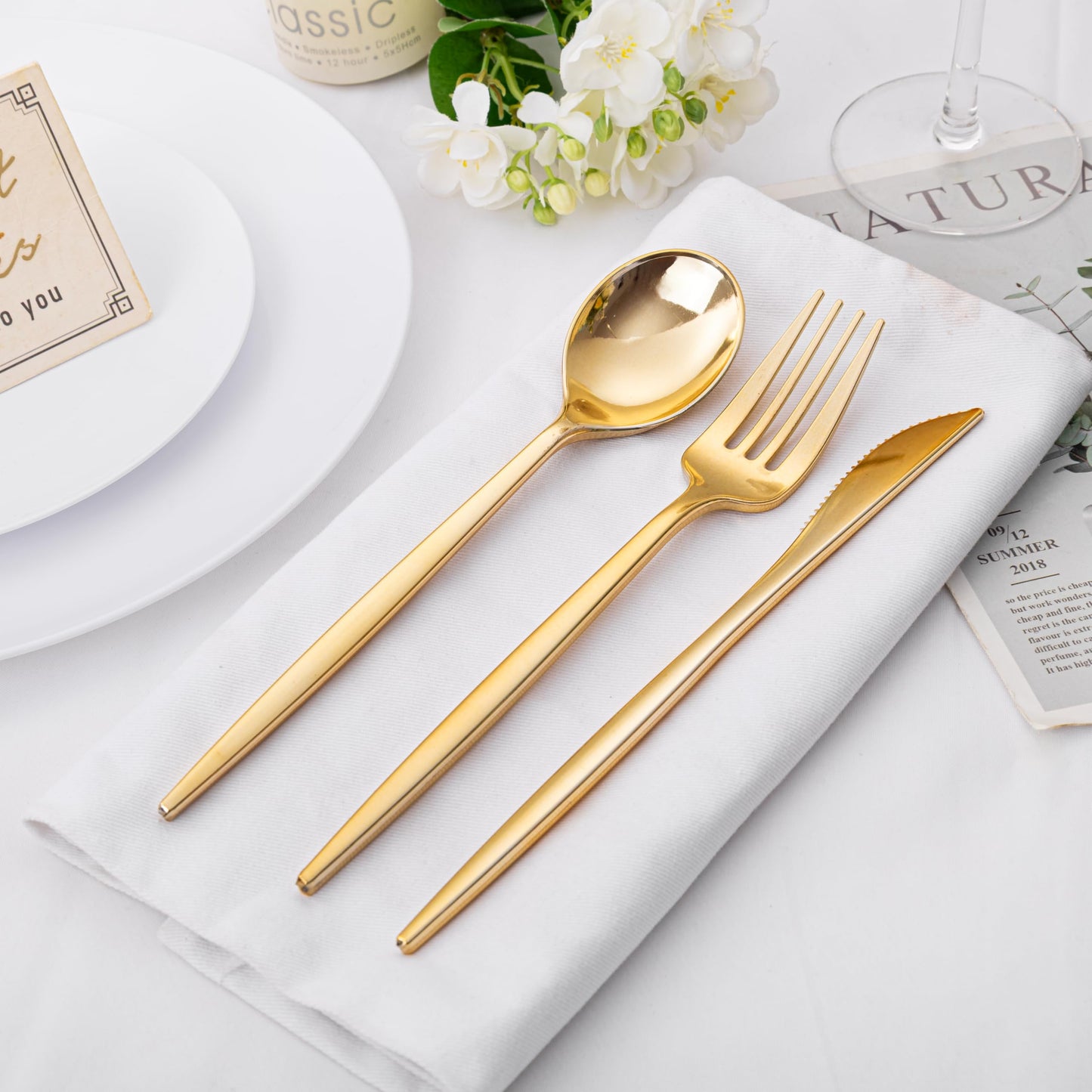 PULOTE 300PCS Plastic Silverware - Heavy Plastic Cutlery Set
