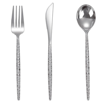 144-Piece Silver Disposable Cutlery Set for Parties and Weddings