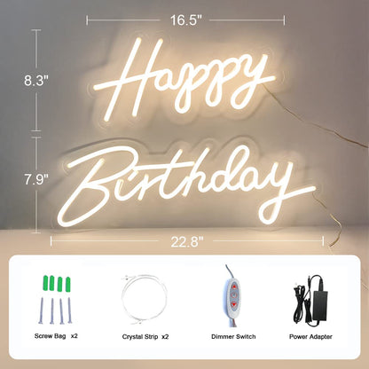 2-Piece Large Dimmable LED Happy Birthday Neon Sign