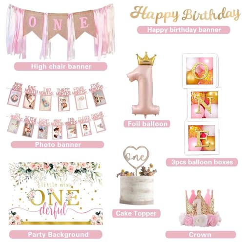 Baby Girl First Birthday Balloon Decoration Set