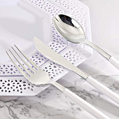 144-Piece Silver Disposable Cutlery Set for Parties and Weddings