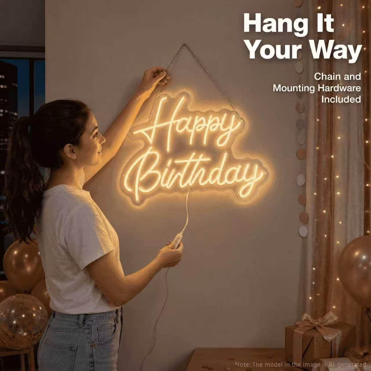 22-Inch Dimmable LED Happy Birthday Neon Sign