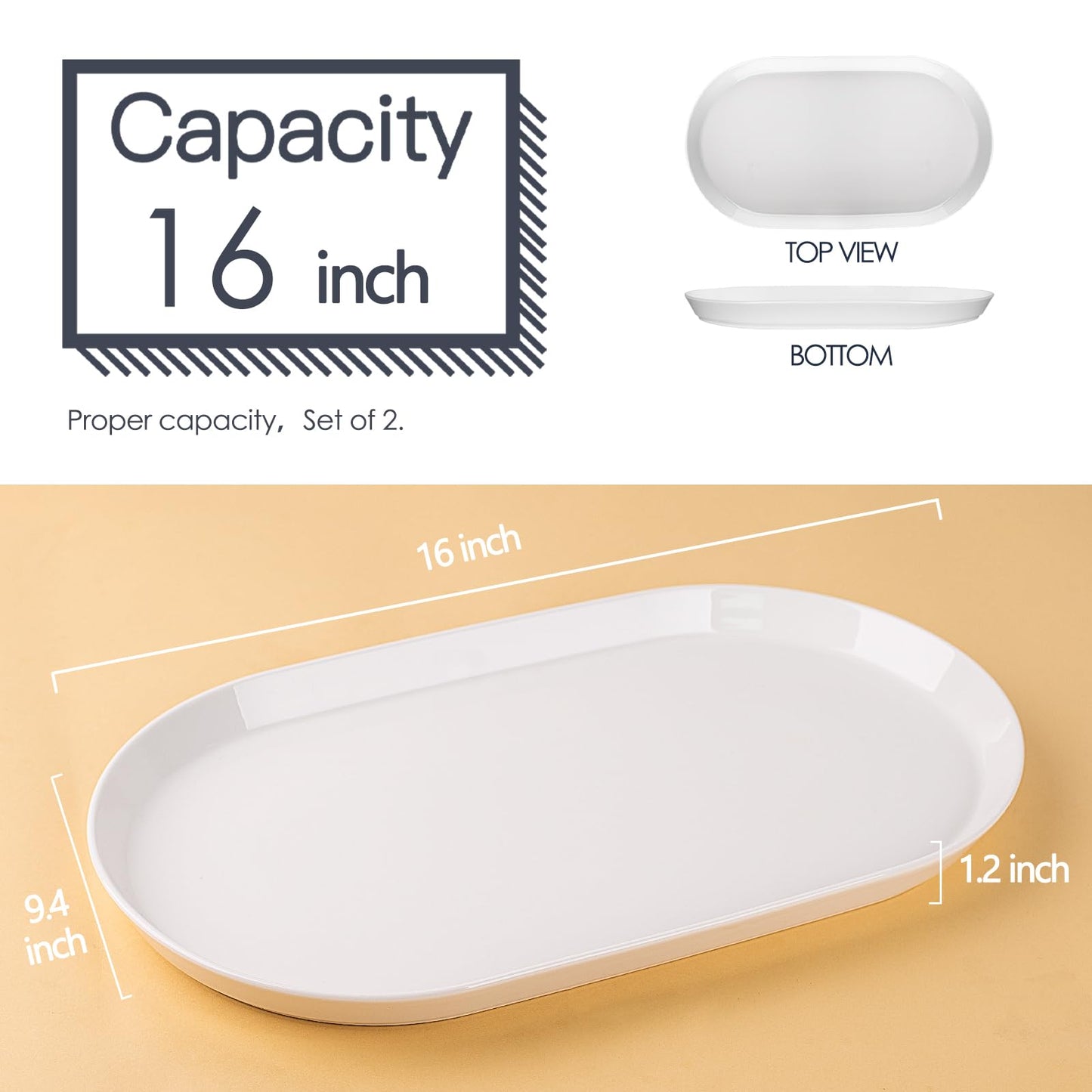 Set of 2 Large 16-Inch Oval Ceramic Serving Platters