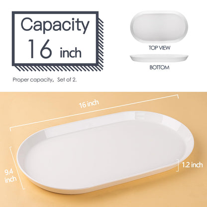 Set of 2 Large 16-Inch Oval Ceramic Serving Platters
