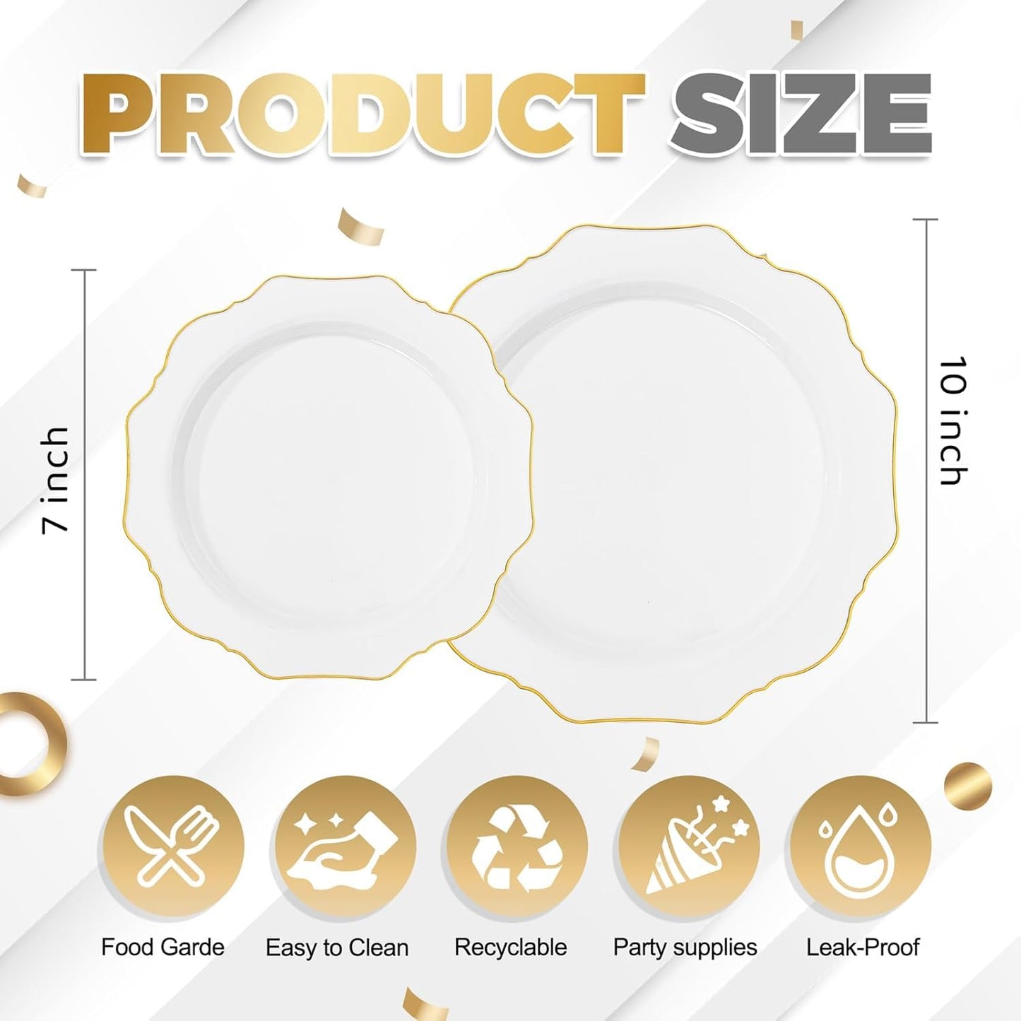 200-Piece White and Gold Disposable Plastic Plate Set