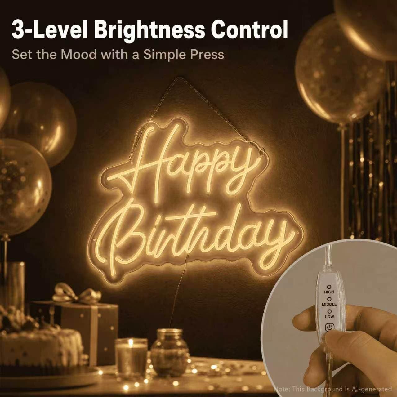 22-Inch Dimmable LED Happy Birthday Neon Sign