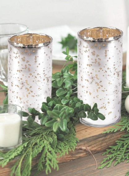 Set of 6 Antique Silver Mercury Glass Cylinder Vases