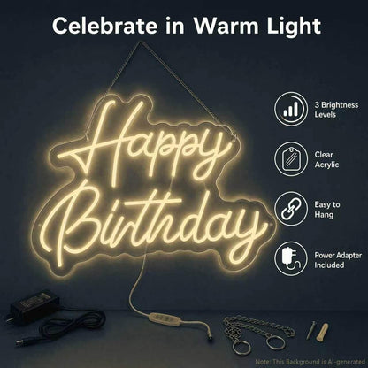 22-Inch Dimmable LED Happy Birthday Neon Sign