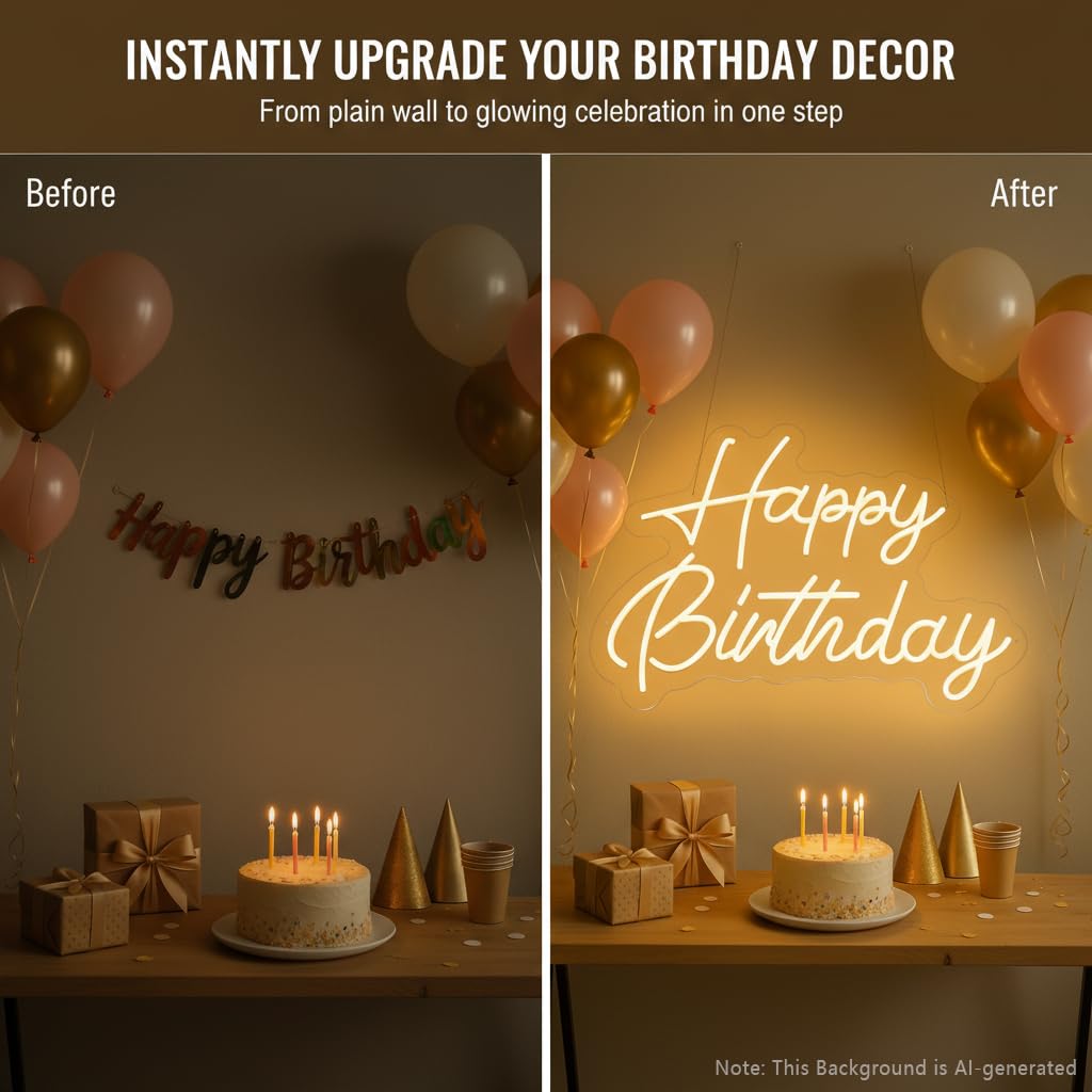 22-Inch Dimmable LED Happy Birthday Neon Sign