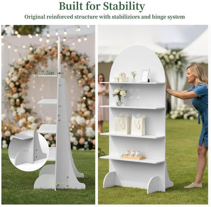 6FT Wooden Wedding Gift Display Arch, Original Design 4-Tier Champagne Wall