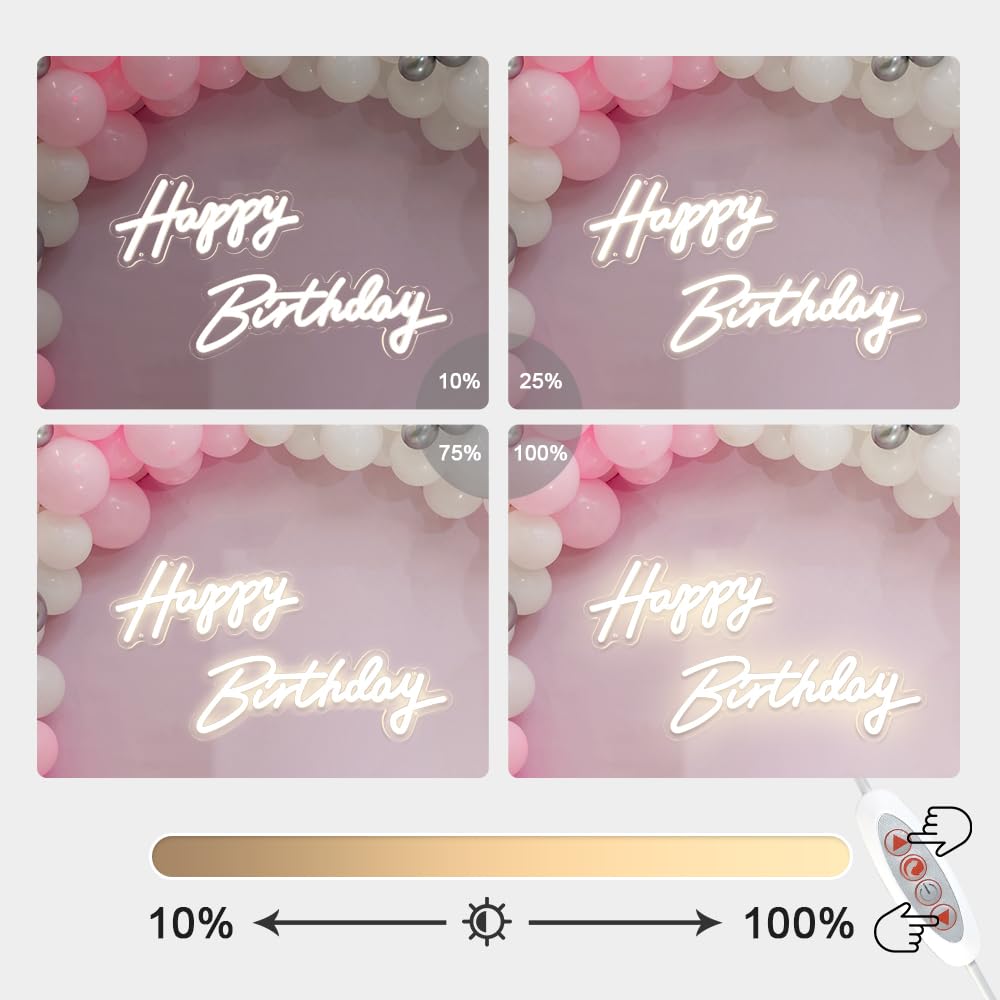 2-Piece Large Dimmable LED Happy Birthday Neon Sign
