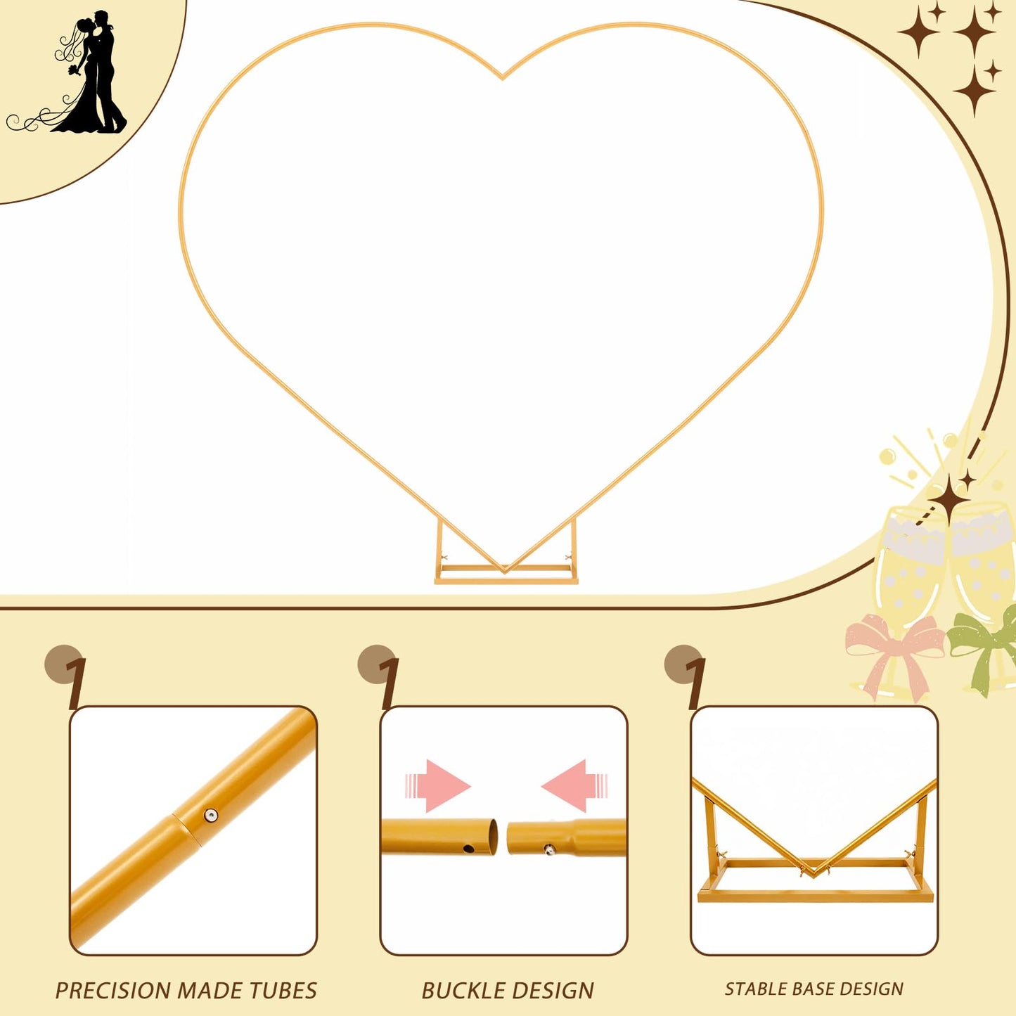 Metal Heart Wedding Arch Stand with Base for Events & Backdrops