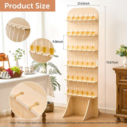 Sicrifety 5.9 ft 6-Tier Champagne Wall Holder, Wood Champagne Wall