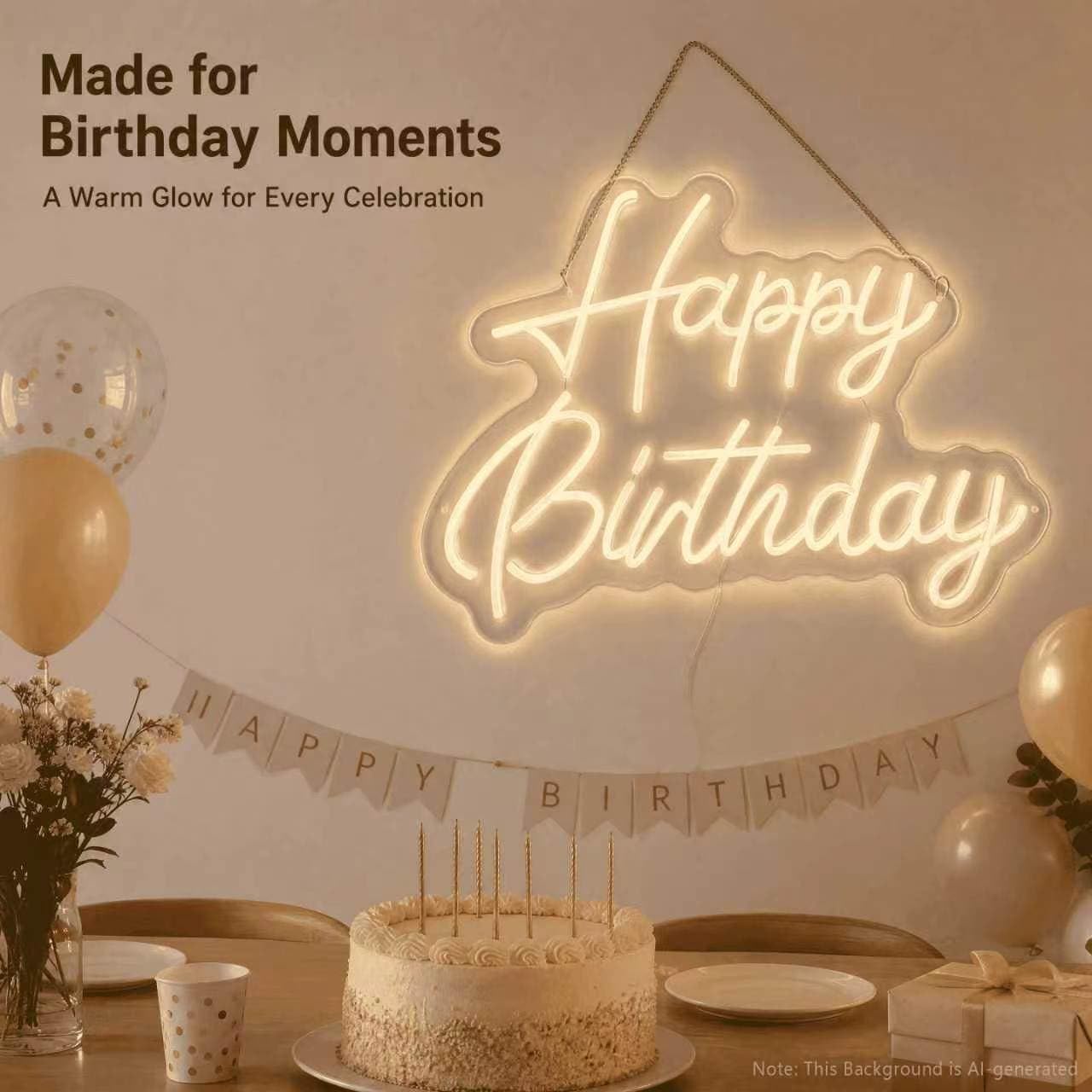 22-Inch Dimmable LED Happy Birthday Neon Sign