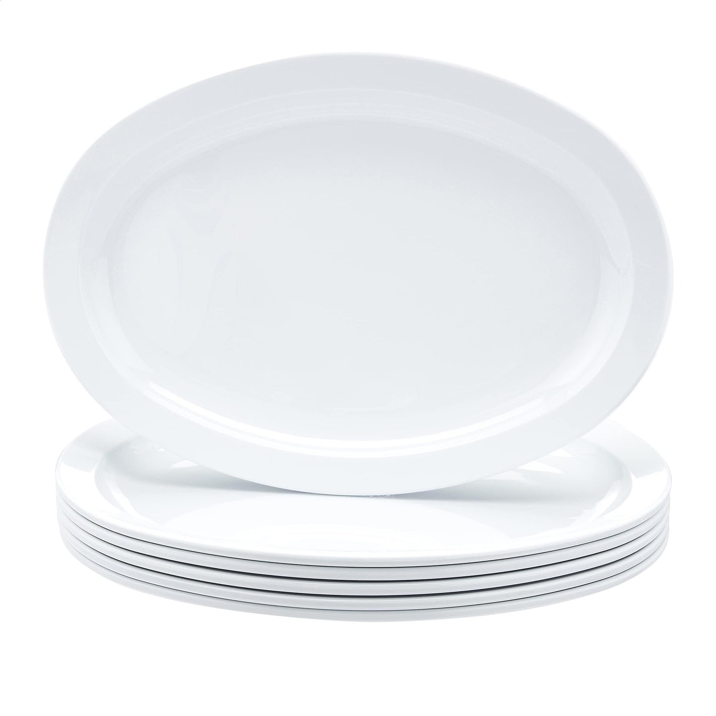 Set of 6 White Melamine Oval Serving Platters, 13-Inch
