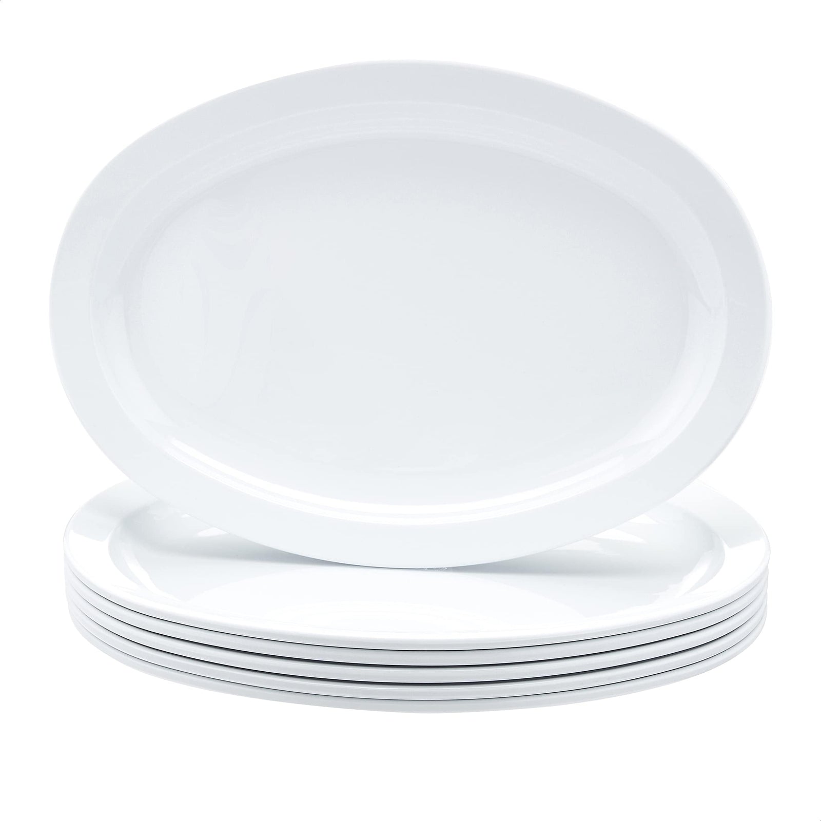 Set of 6 White Melamine Oval Serving Platters, 13-Inch
