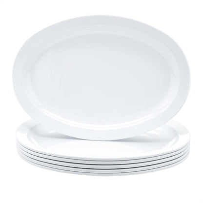 Set of 6 White Melamine Oval Serving Platters, 13-Inch
