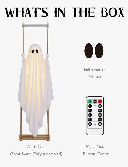 Lighted Hanging Swing Ghost Halloween Yard Decoration