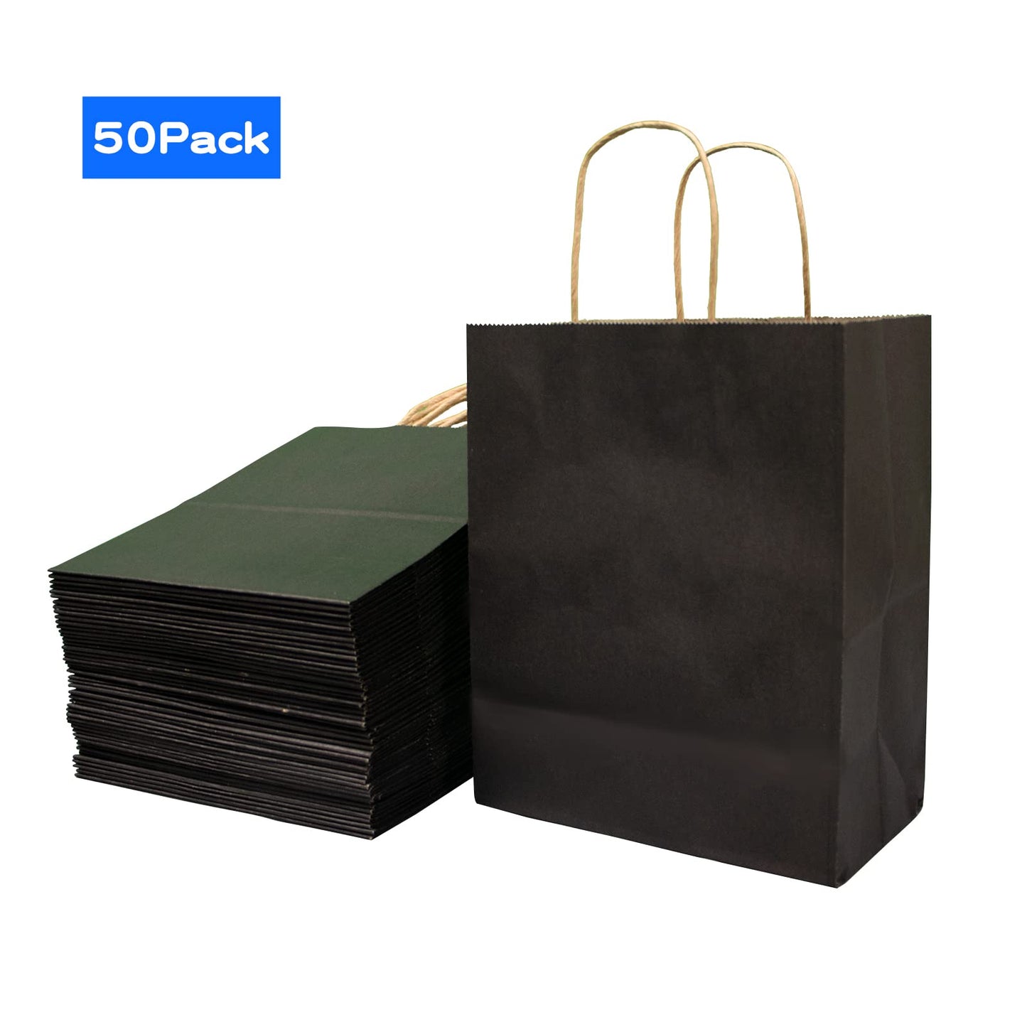 50-Pack Brown Paper Gift Bags with Handles, Medium Size