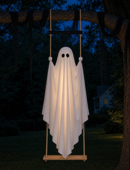 Lighted Hanging Swing Ghost Halloween Yard Decoration