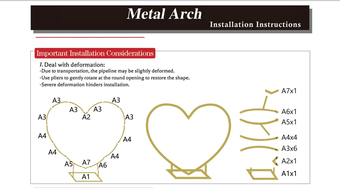 6.6 Ft Gold Metal Heart Arch Stand for Weddings & Events