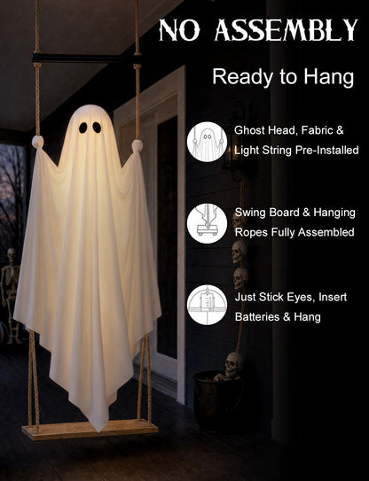 Lighted Hanging Swing Ghost Halloween Yard Decoration