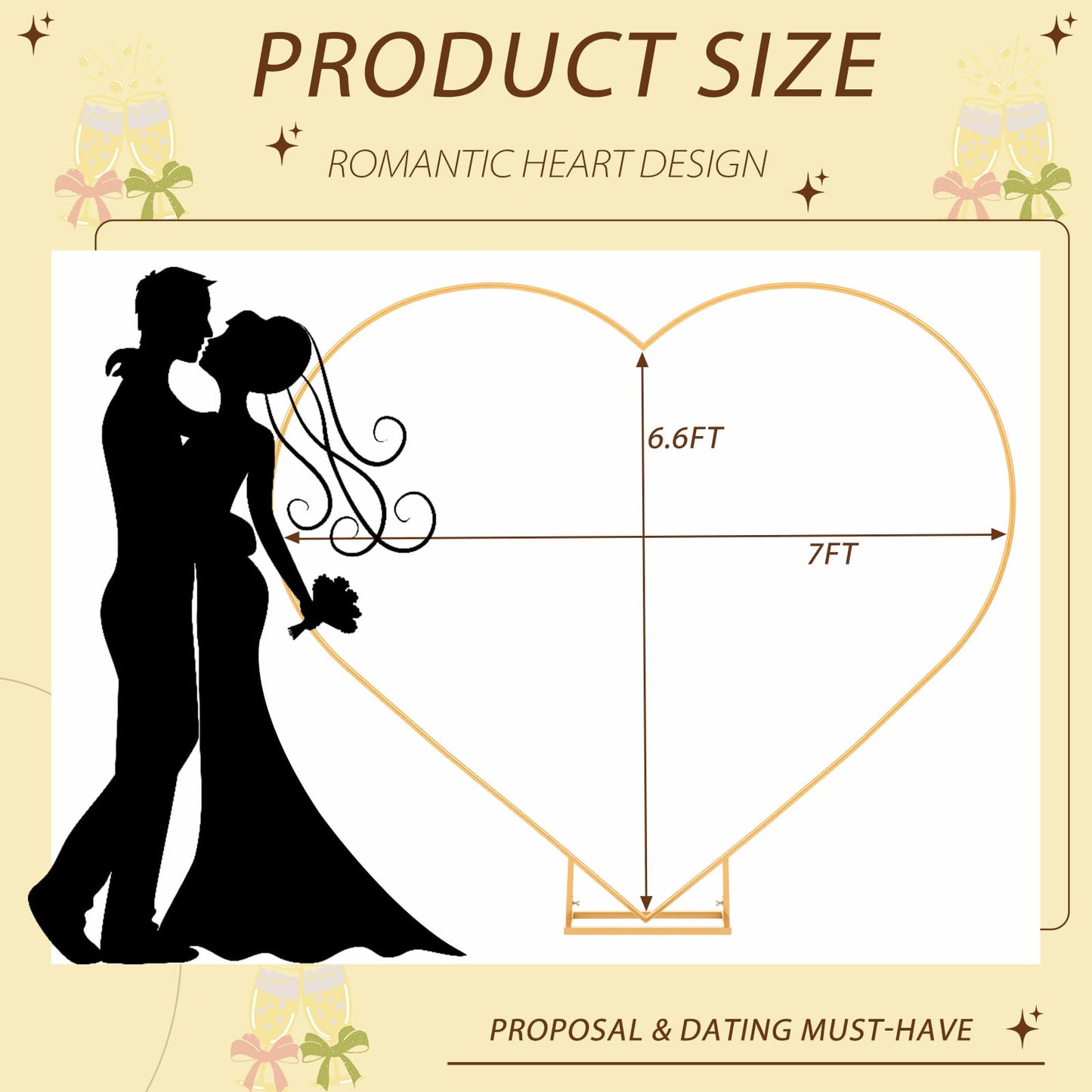 Metal Heart Wedding Arch Stand with Base for Events & Backdrops