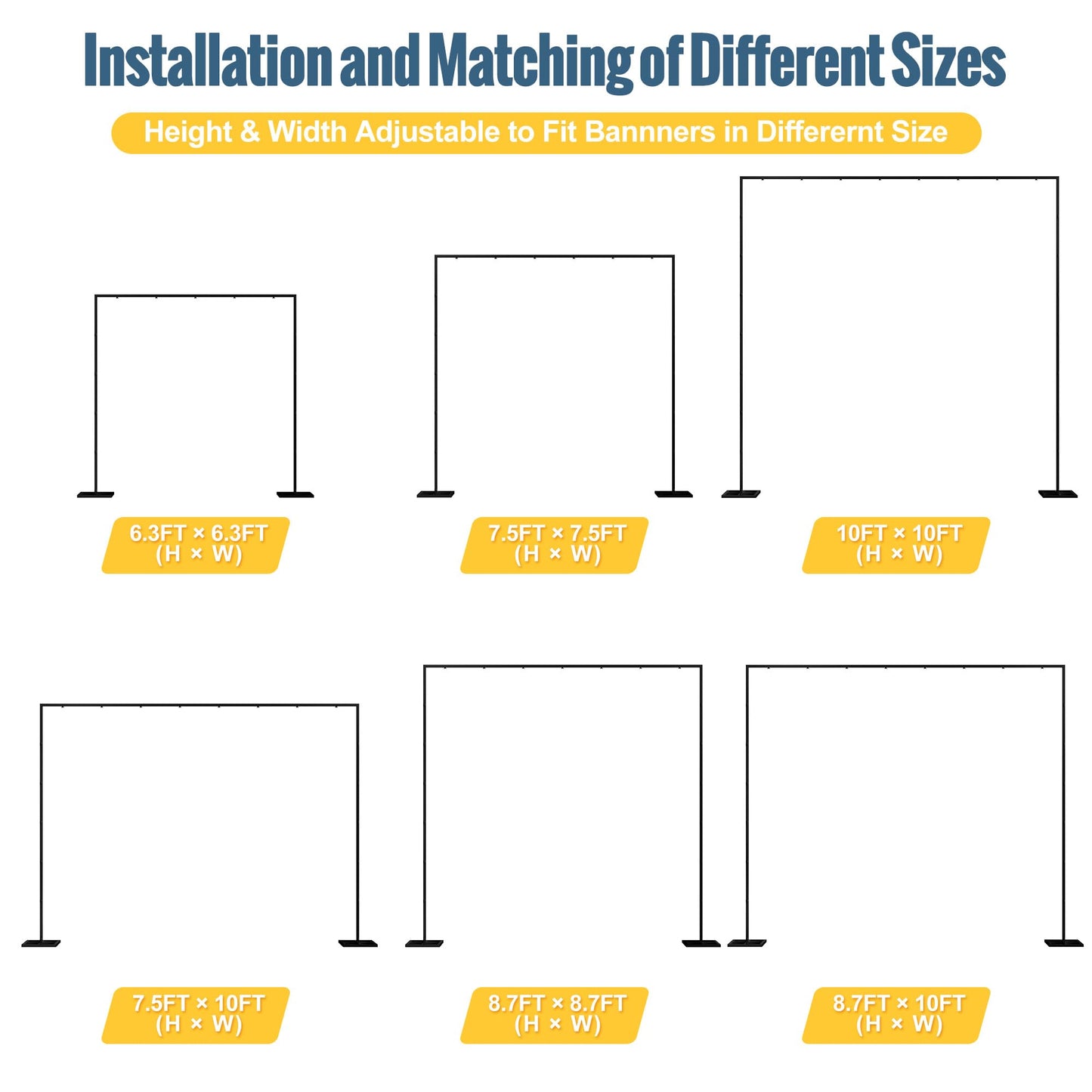 10 x 10 Ft Adjustable Gold Square Backdrop Stand for Events