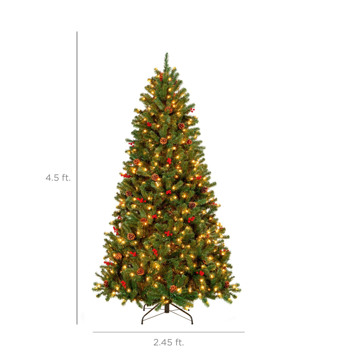 Pre-Lit Artificial Spruce Christmas Tree with Pinecones and Berries