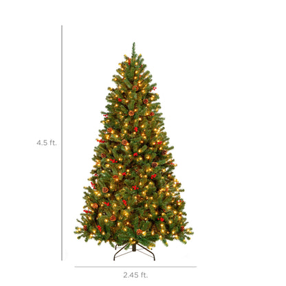 Pre-Lit Artificial Spruce Christmas Tree with Pinecones and Berries