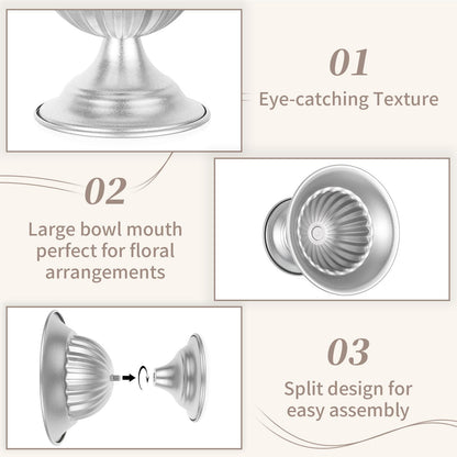 Set of 2 Silver Metal Urn Vases for Table Centerpieces