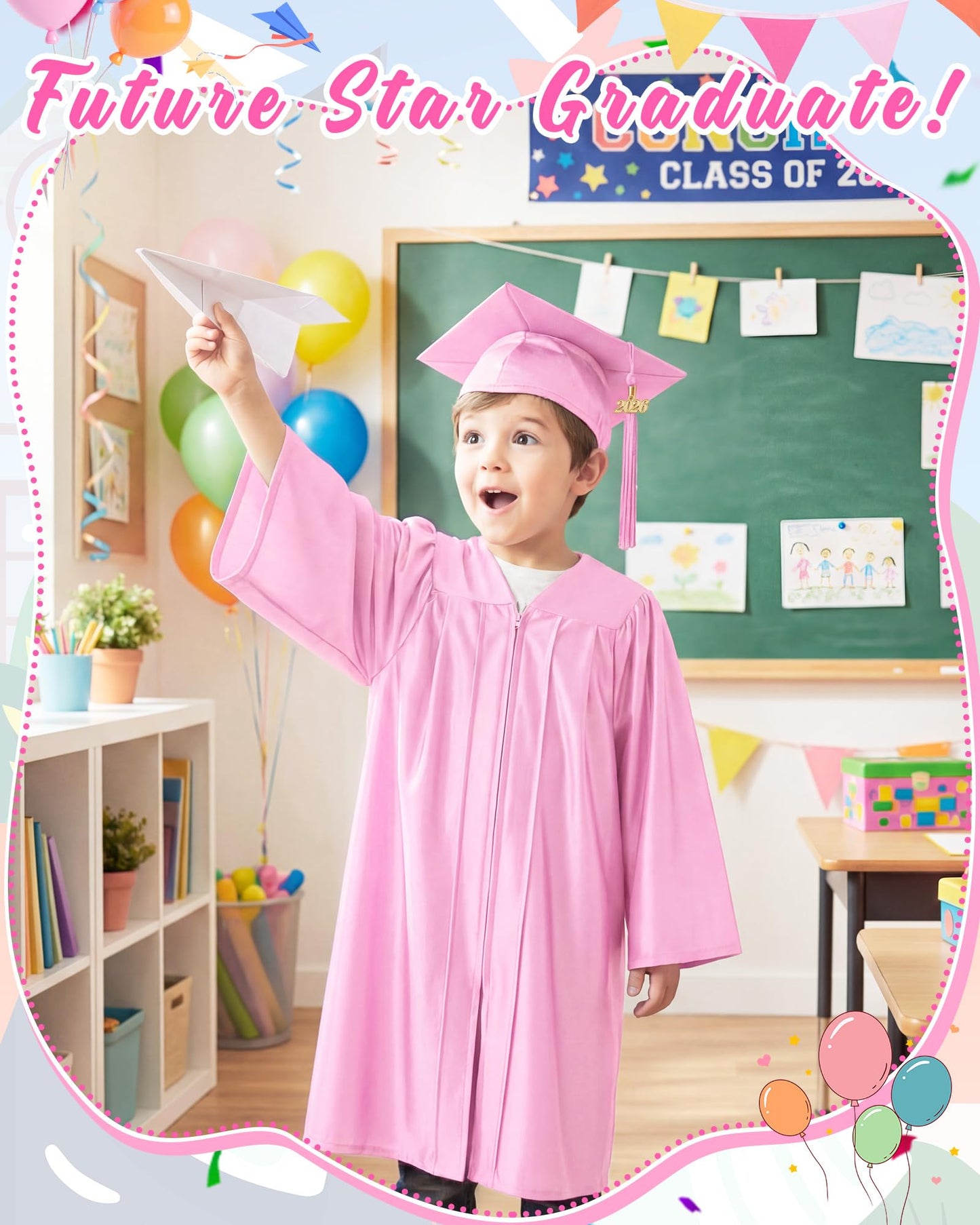 6-Set Preschool Graduation Cap and Gown with 2026 Tassels