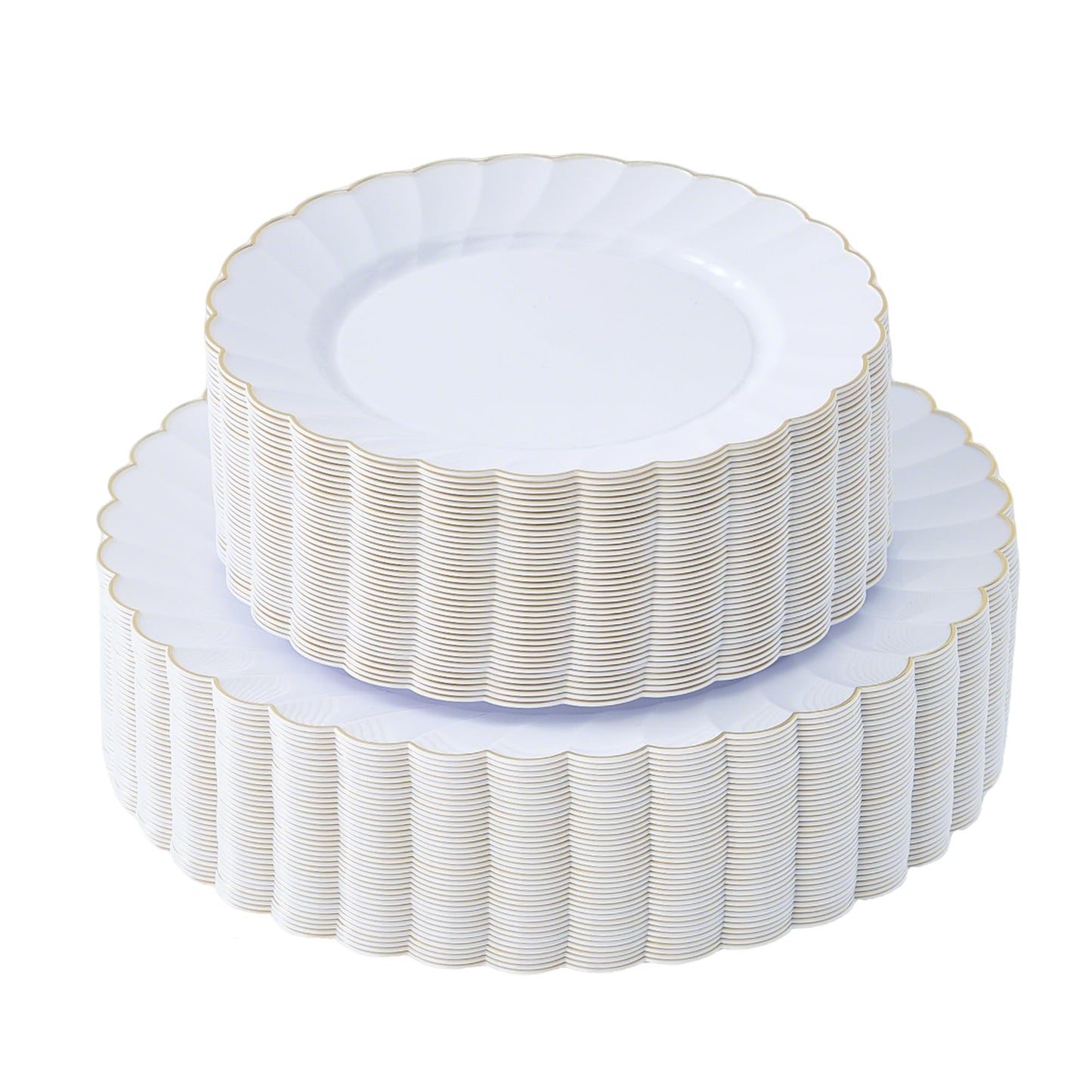 80-Piece Ivory Scalloped Plastic Plate Set with Gold Trim