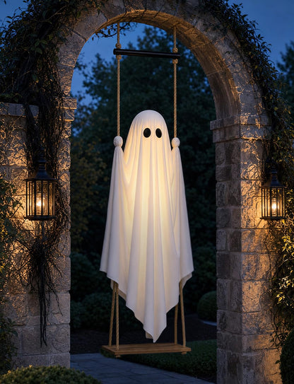 Lighted Hanging Swing Ghost Halloween Yard Decoration