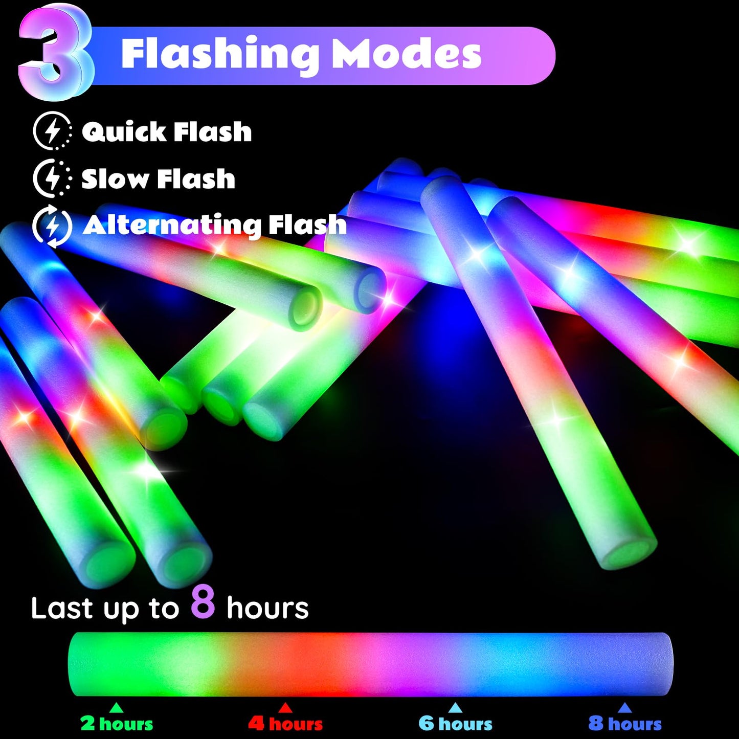 Light-Up Foam Glow Sticks with Three Flashing Modes