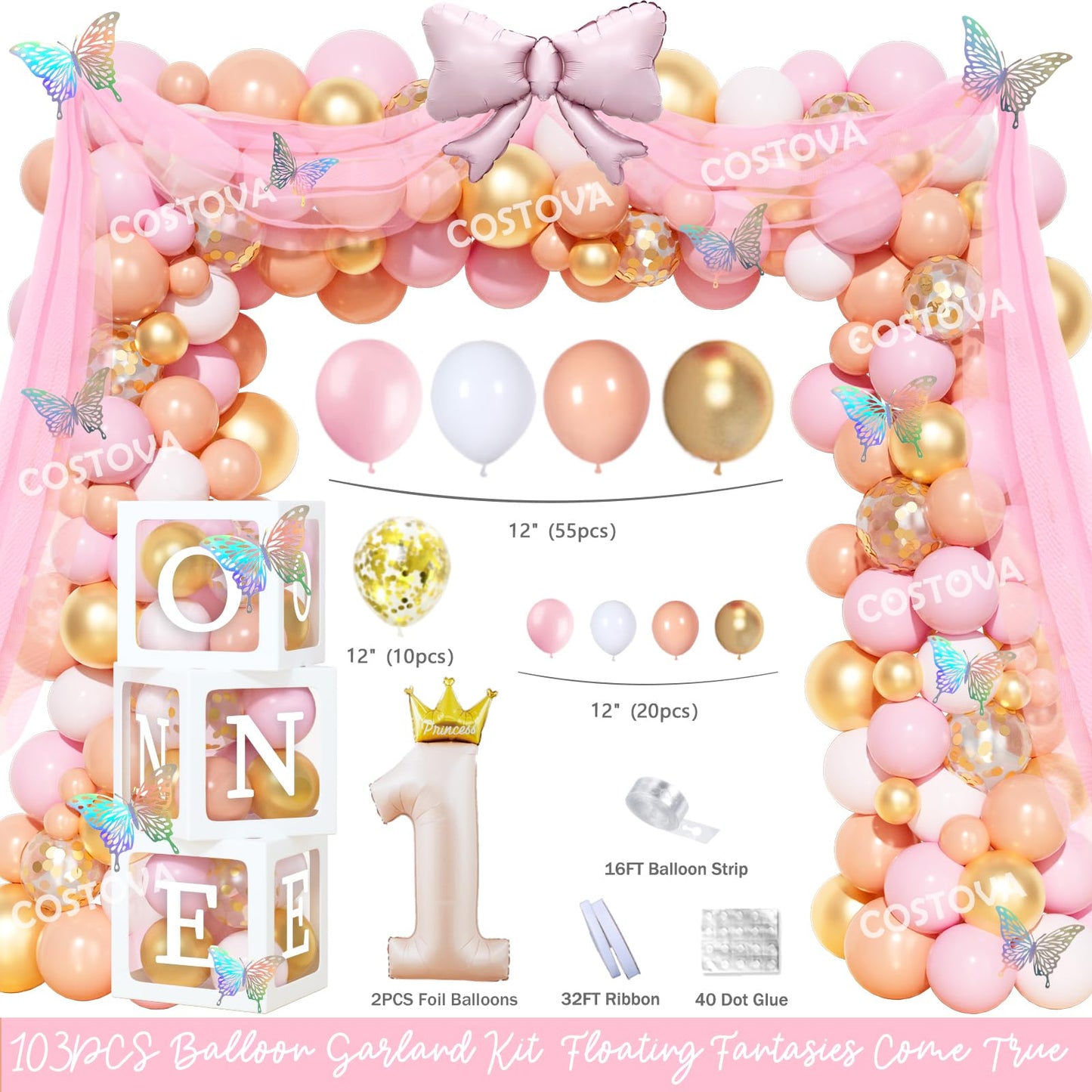 122-Piece Princess First Birthday Party Decoration Set