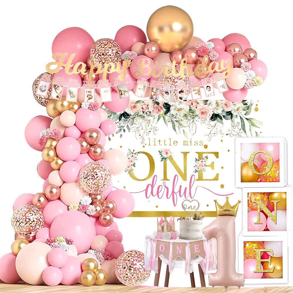 Baby Girl First Birthday Balloon Decoration Set