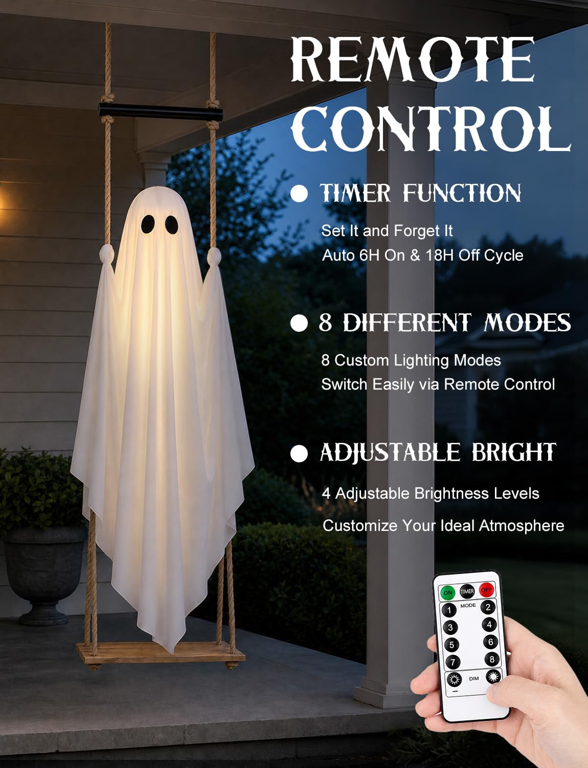 Lighted Hanging Swing Ghost Halloween Yard Decoration