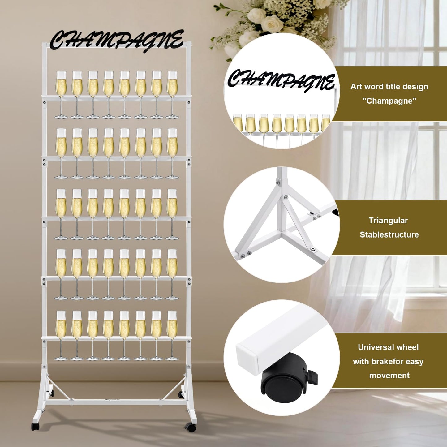 5-Tier Metal Champagne Wall Holder for 40 Glasses