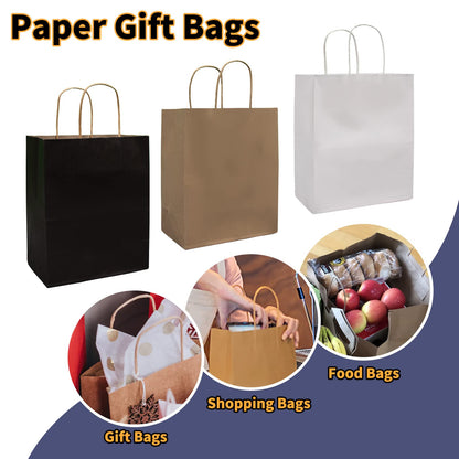 50-Pack Brown Paper Gift Bags with Handles, Medium Size