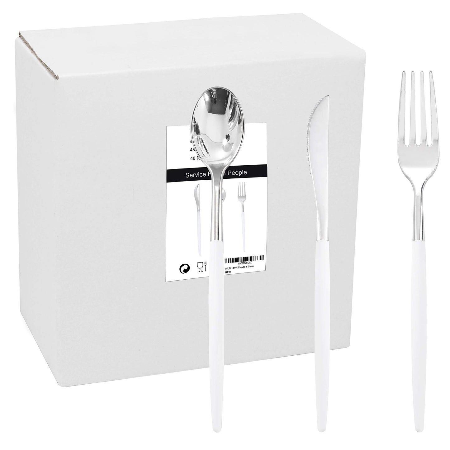 144-Piece Silver Disposable Cutlery Set for Parties and Weddings