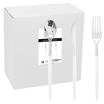 144-Piece Silver Disposable Cutlery Set for Parties and Weddings