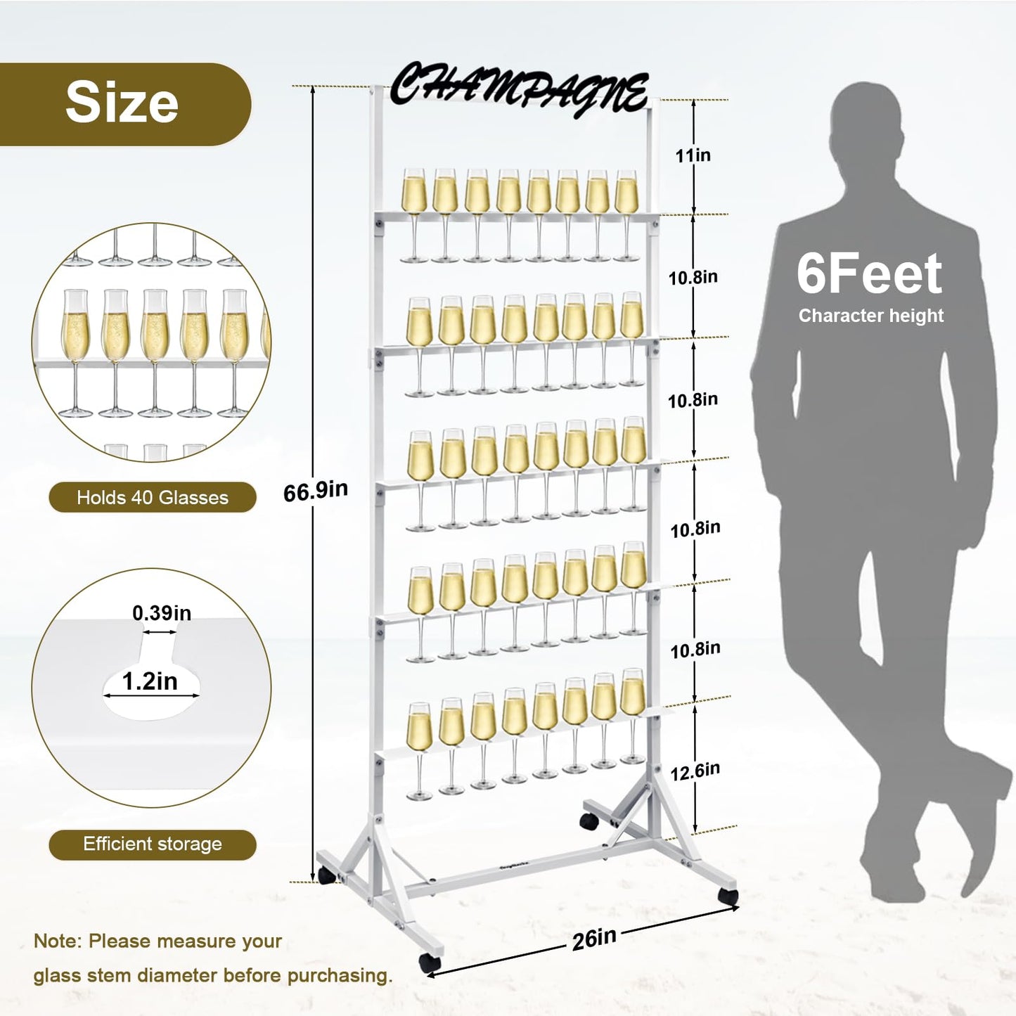 5-Tier Metal Champagne Wall Holder for 40 Glasses