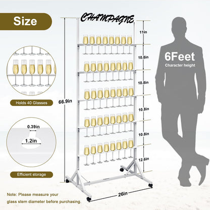 5-Tier Metal Champagne Wall Holder for 40 Glasses