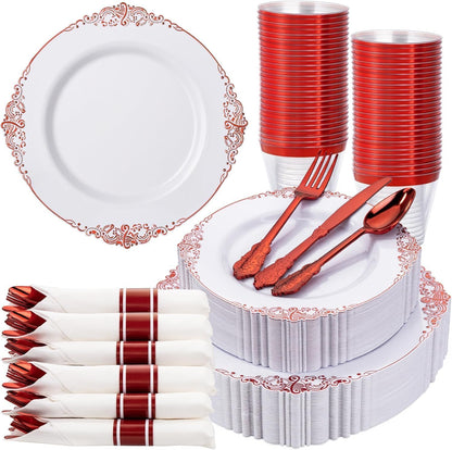 350-Piece Disposable Dinnerware Set with Plates, Cups and Cutlery